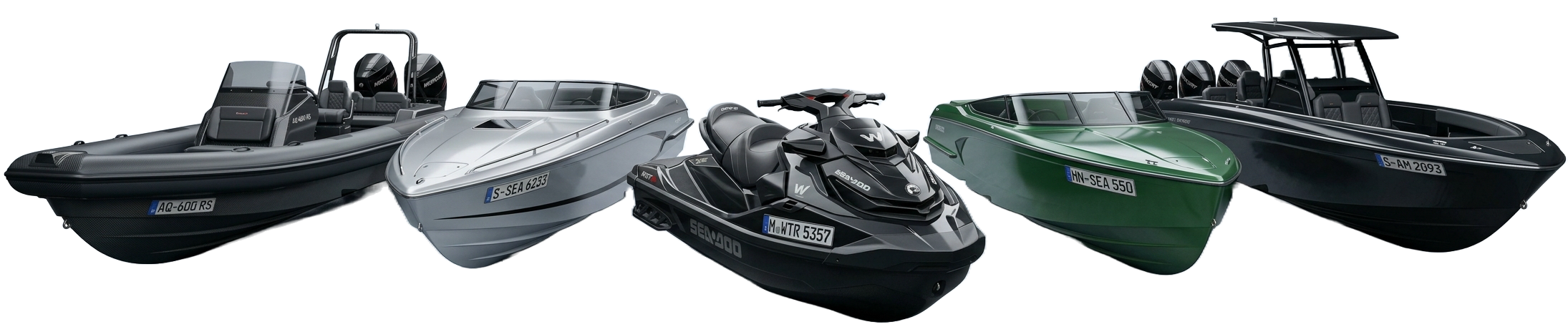 A lineup of new and used boats managed in DealerShark