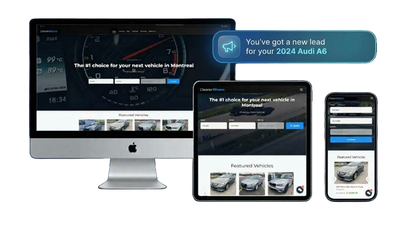 A DealerShark car dealership website on desktop and mobile